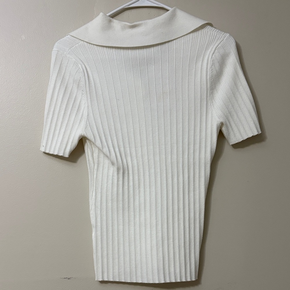 White Ribbed Button Down Shirt - Picture 3 of 5